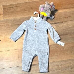 Carters 6M Gray Baby Onesie with Wooden Buttons